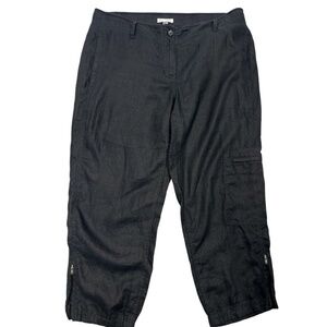 Eileen Fisher Linen Pants Cropped Cargo Zip Pocket Ankle Zip Shiny Women Black M